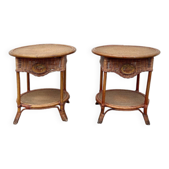 Pair of rattan side tables