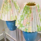 Vintage pair of blue ceramic table lamps