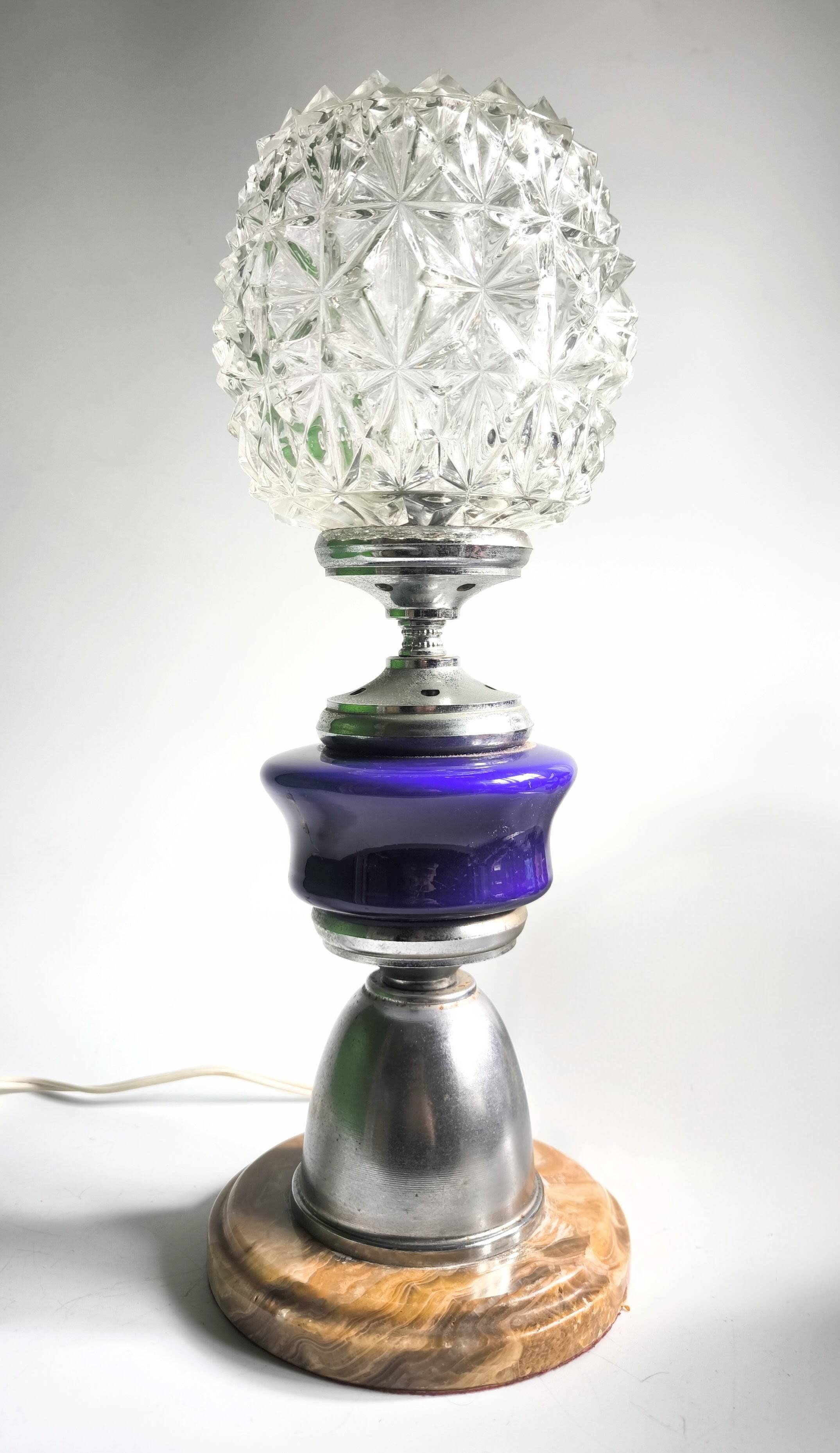 Mid Century lamp made of crystal, onyx, and marble.