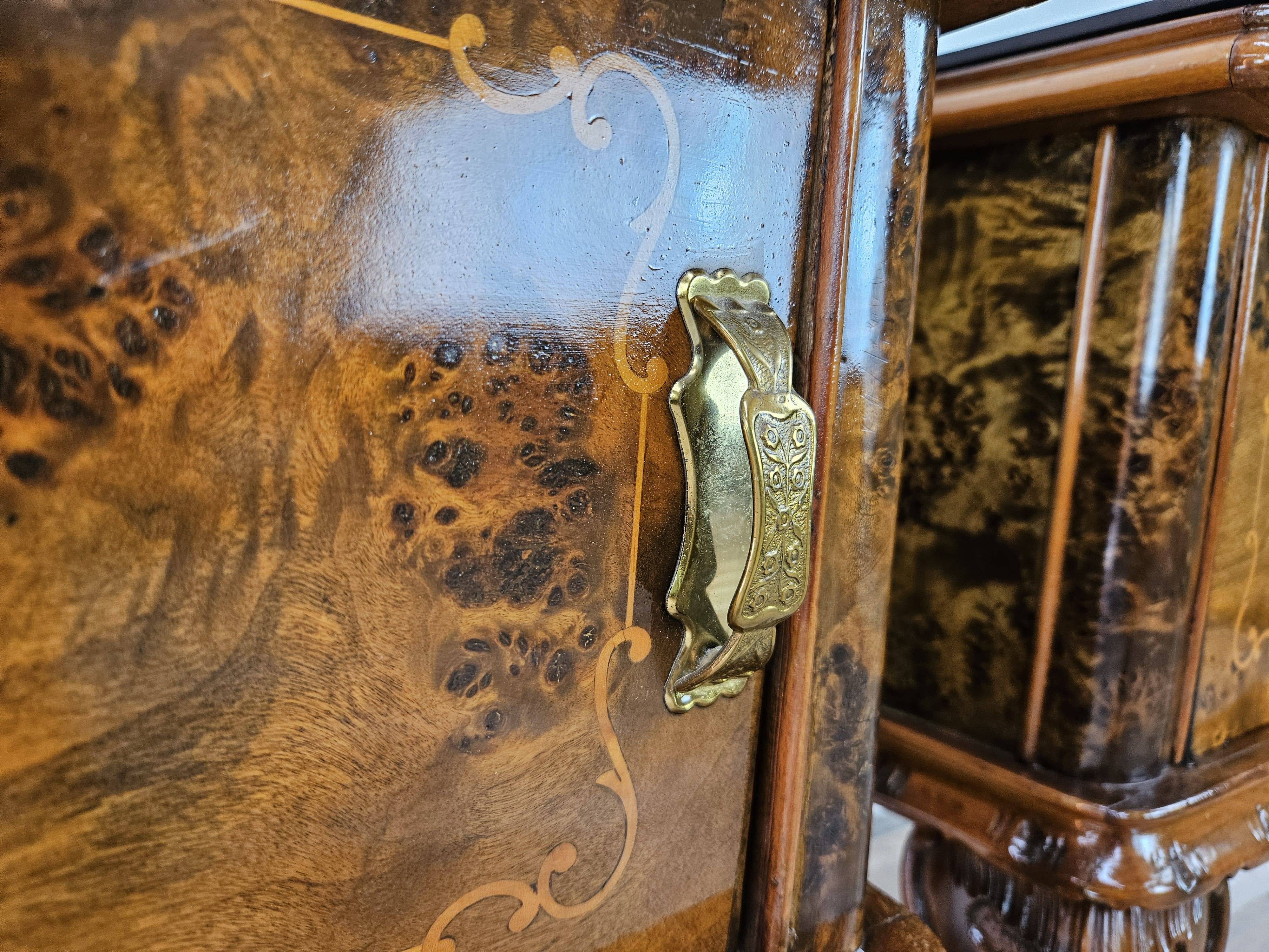 1950s Chippendale bedside tables with black glass