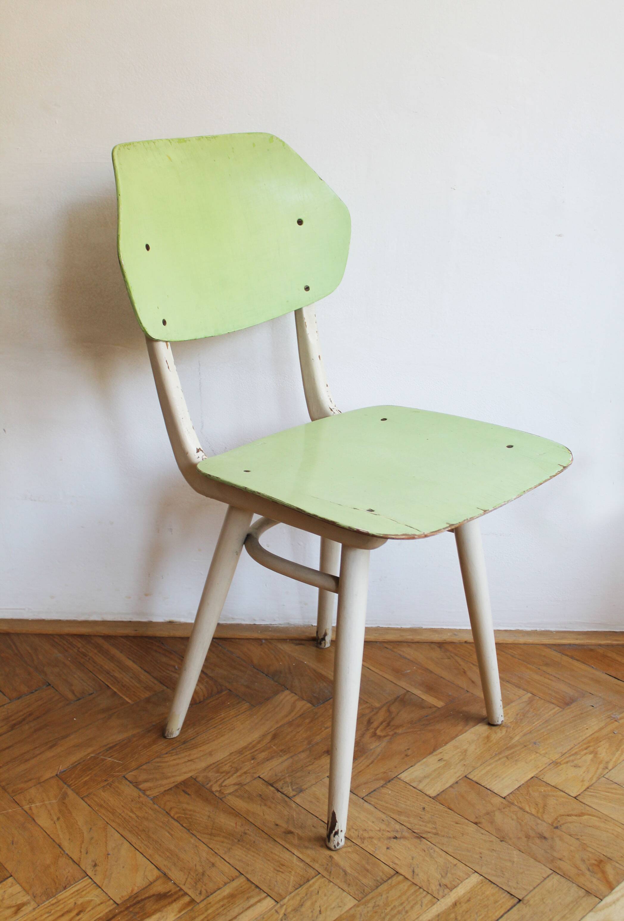 Set of 6 vintage TON chairs in painted wood, Czechoslovakia, 1964