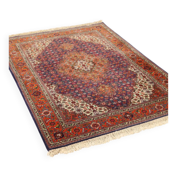 Tapis asiatique ancien en coton, laine et soie, nœud fin, 57 x 39 In