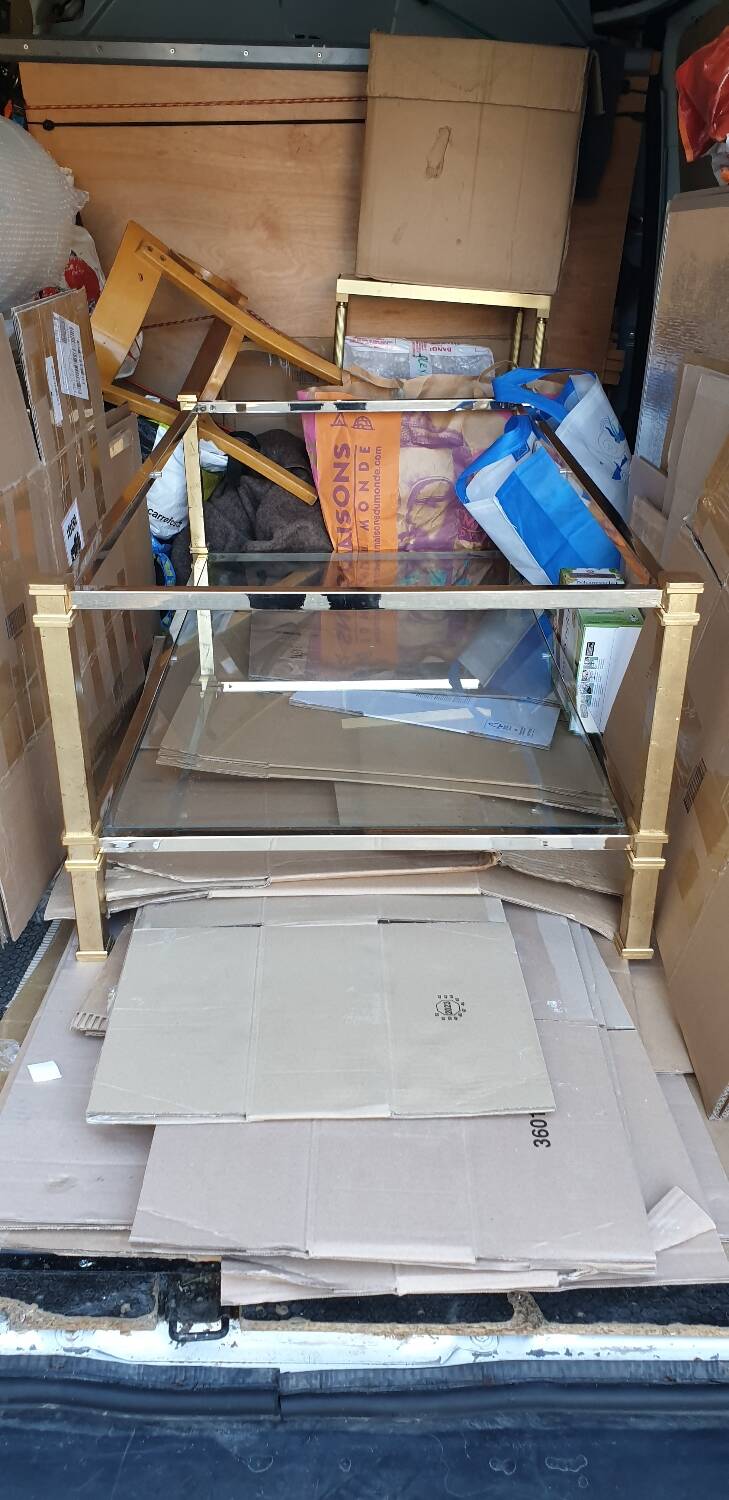 Glass and brass coffee table