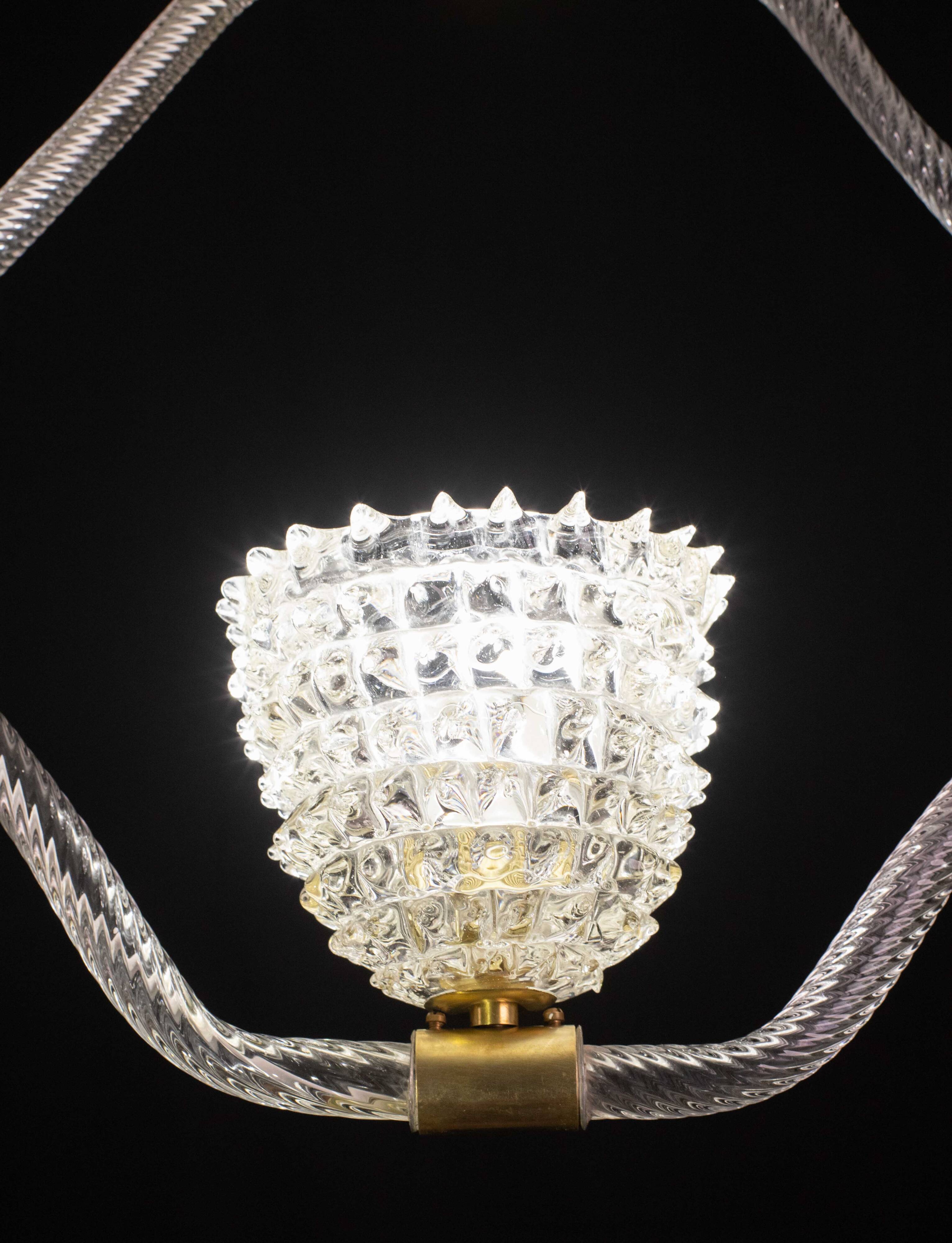 Charming clear rostrato Murano glass chandelier by Barovier & Toso, 1940s
