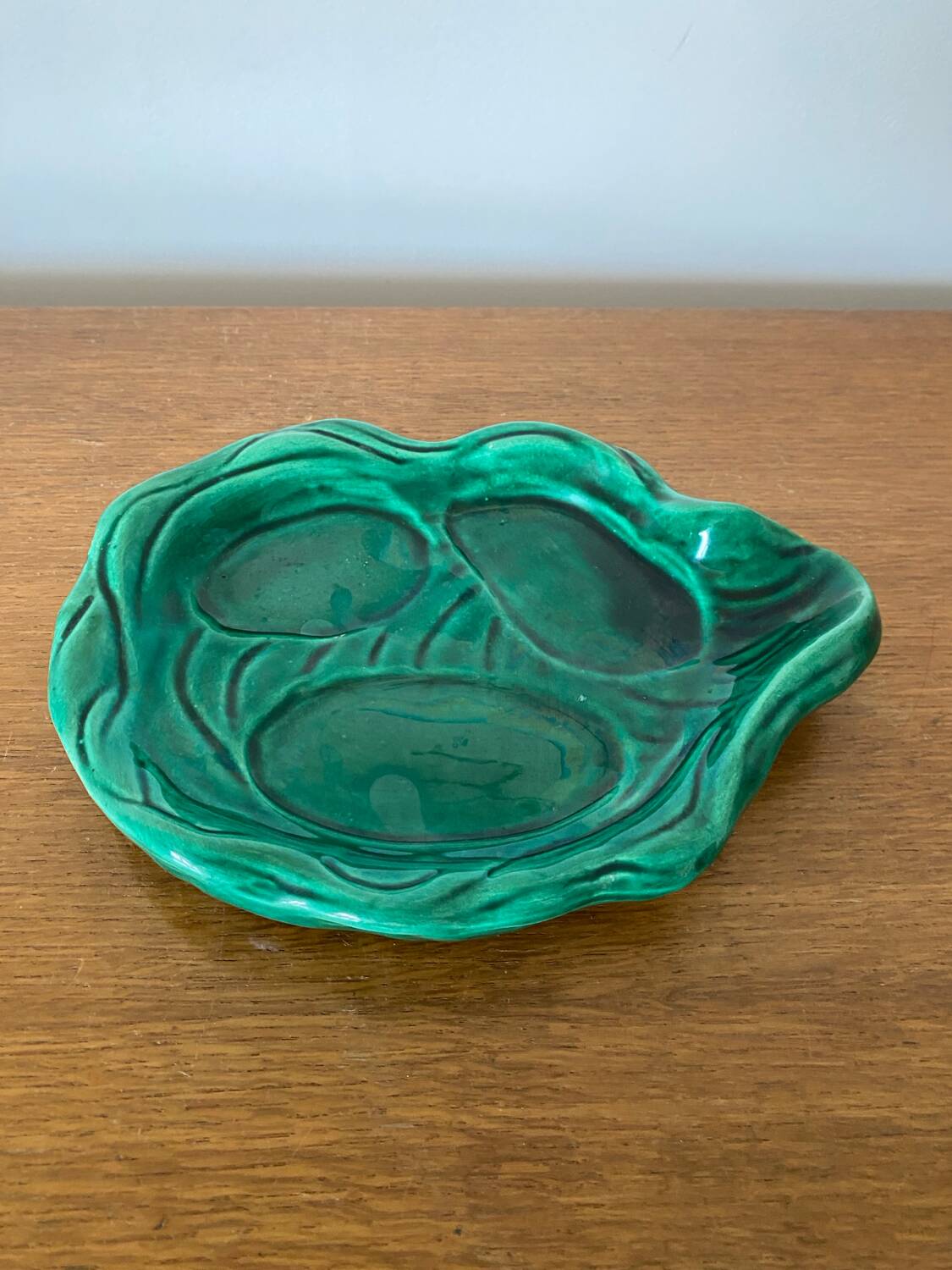 Antique Condiment Dish VALLAURIS Green Ceramic Vintage Tableware