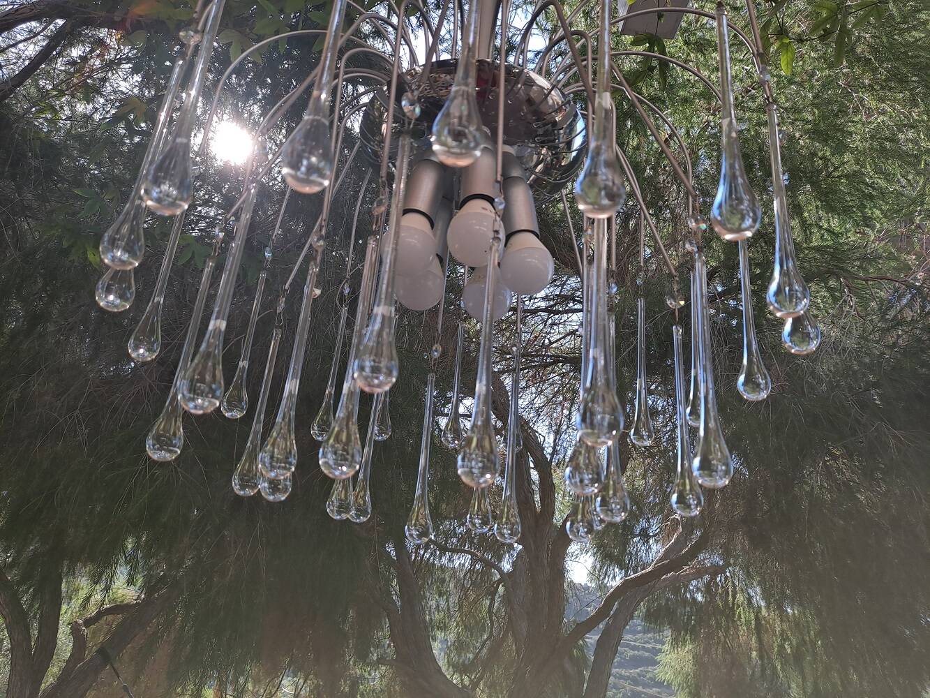 Italian waterfall chandelier with murano drops c1970