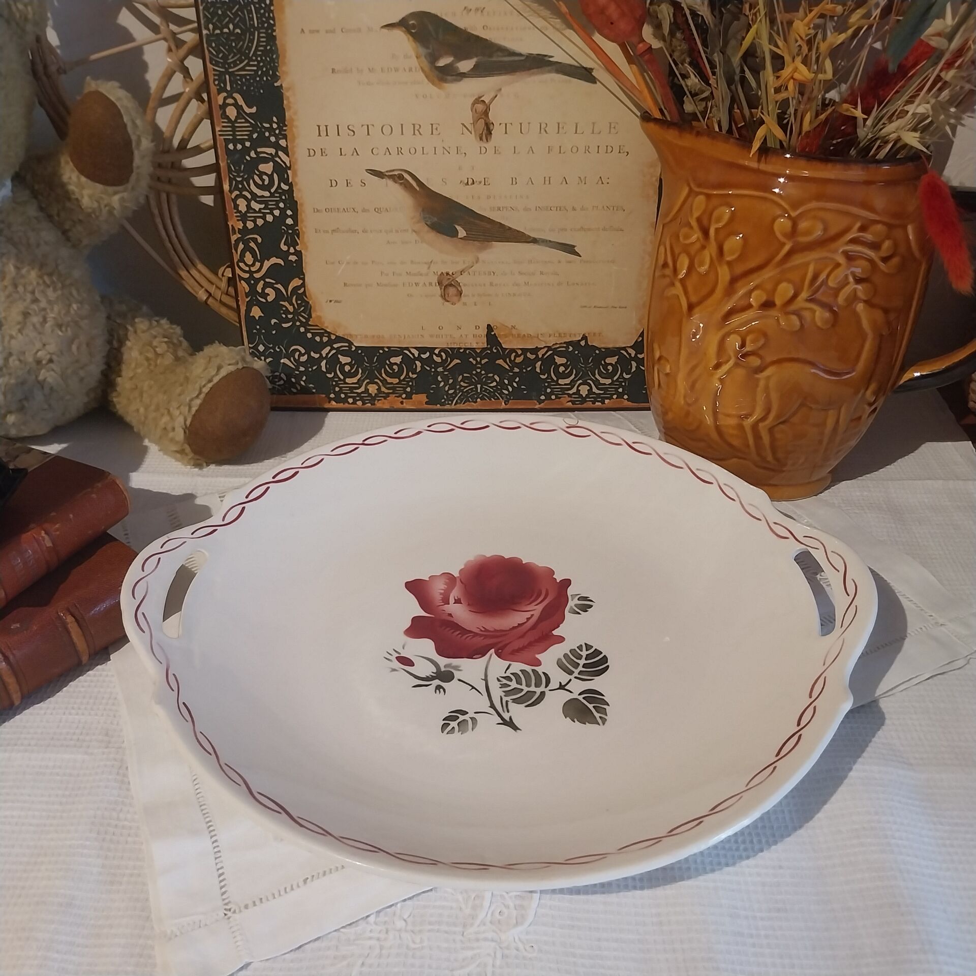 Old large half-porcelain dish Badonviller