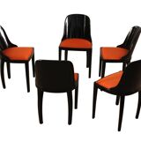 Art Deco Chair in Ebonized Wood, Orange Fabric, France, 1930