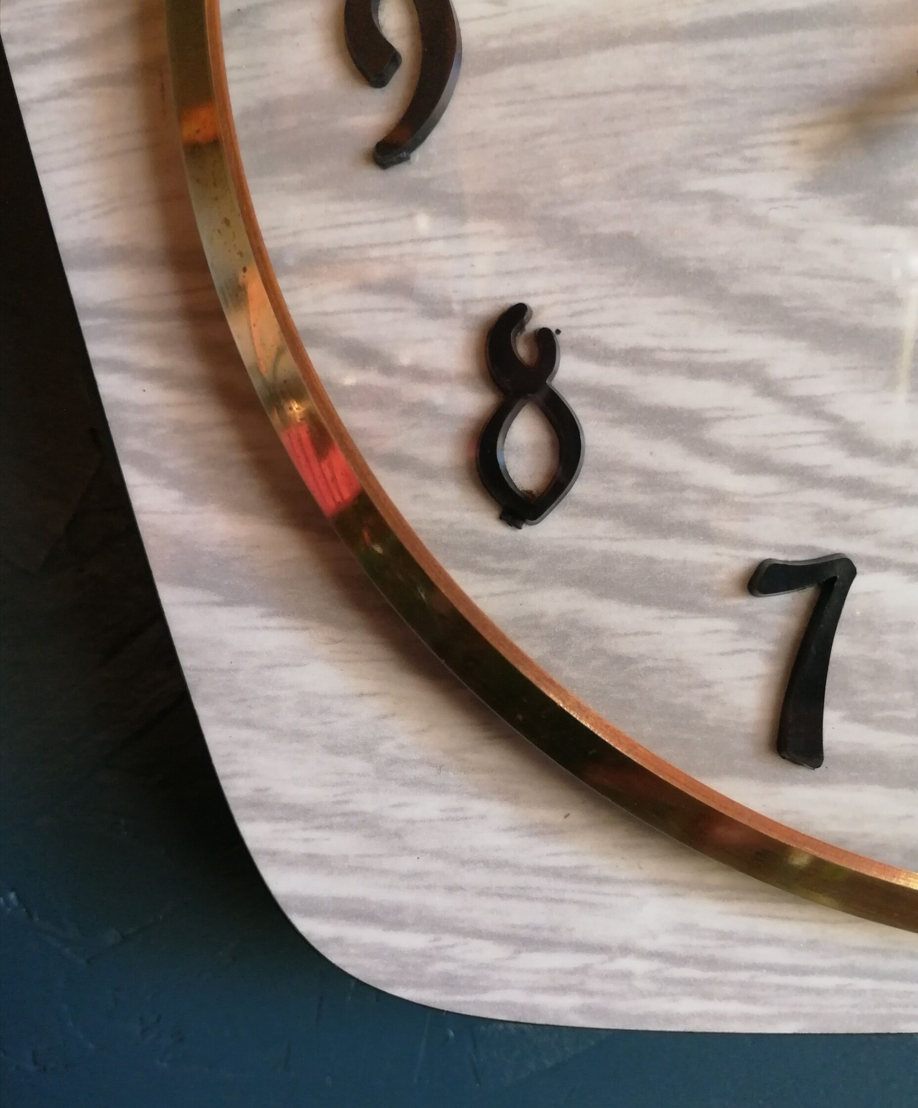 Vintage formica clock silent wall clock "gray wood"