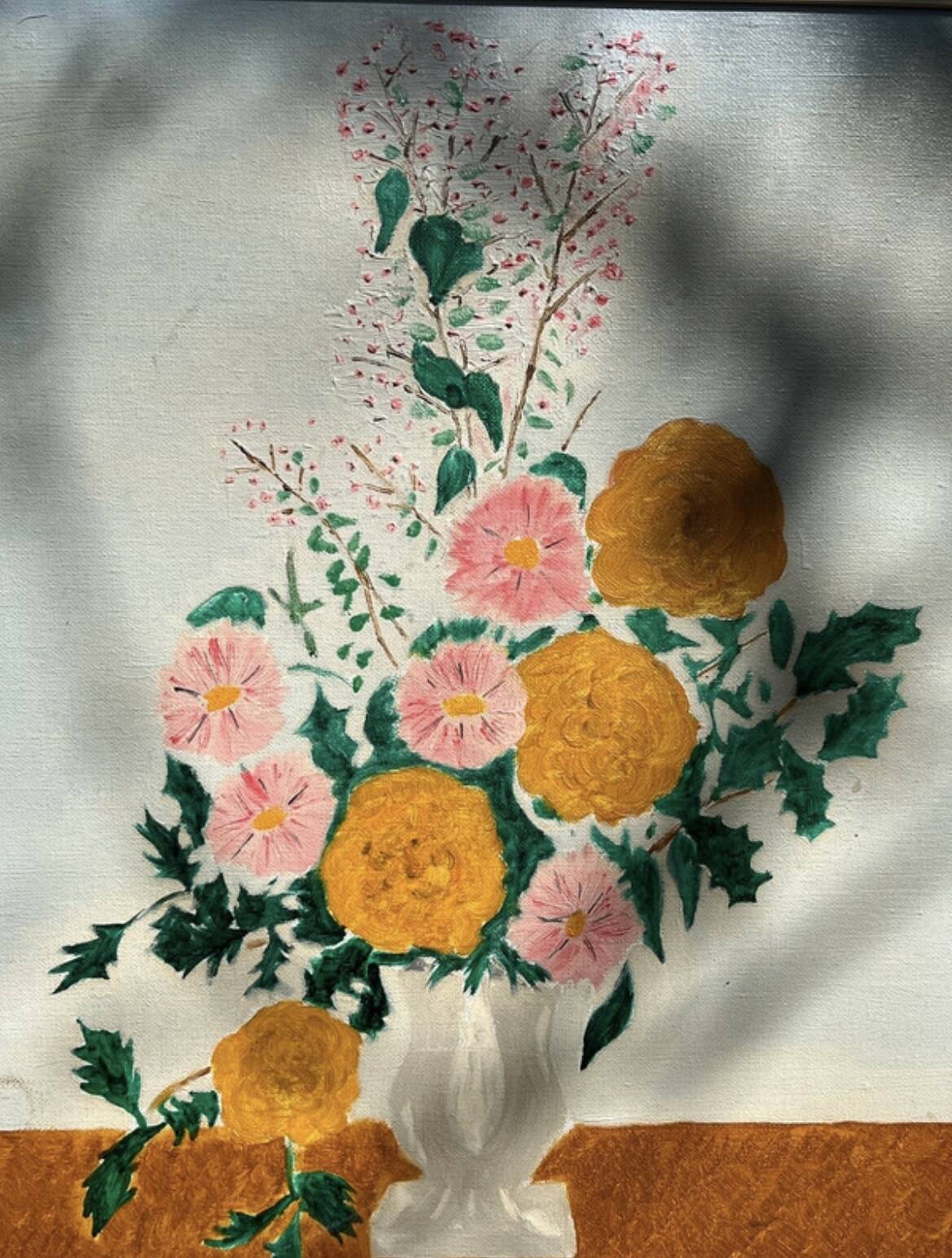 Vintage floral table and framed - Colourful bouquet