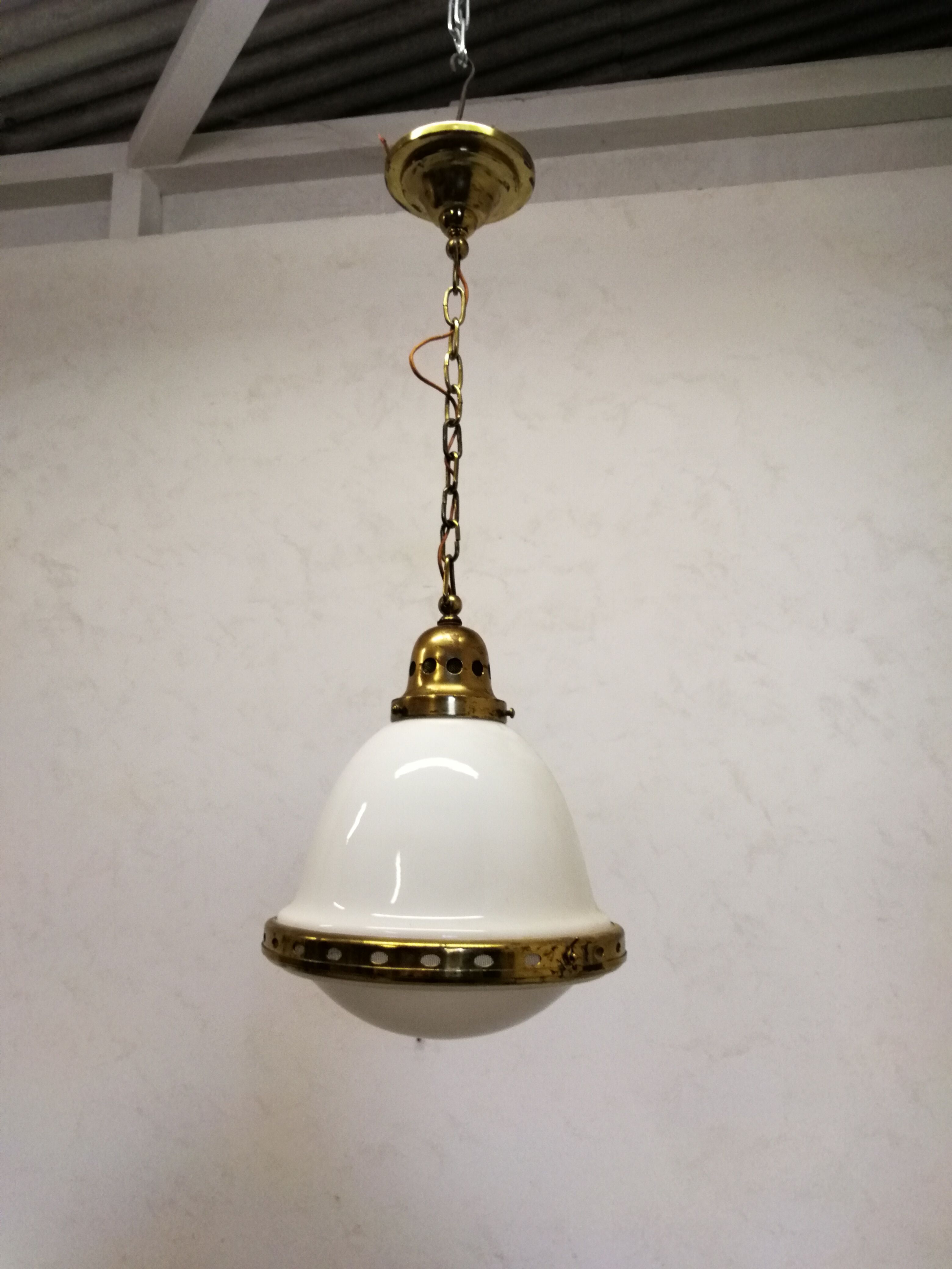 Brass and opaline hanging lamp