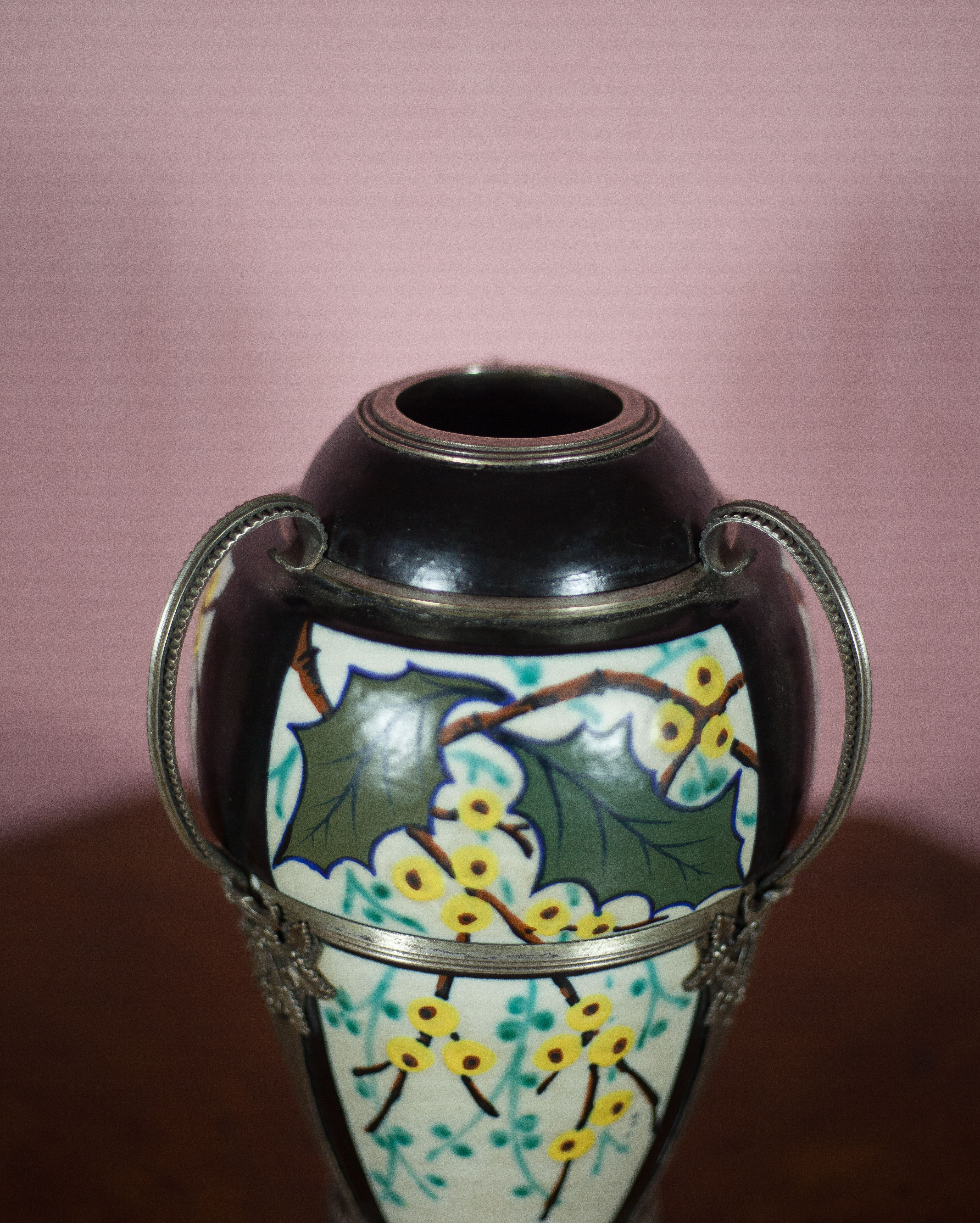 Ceramic vase with silver frame, vase signed by Argyl, Art Nouveau vase, art deco, collection