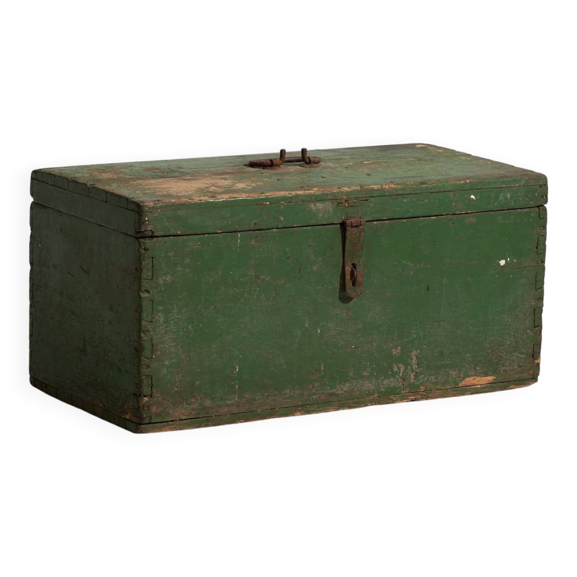 Small antique green wooden chest (circa 1910) #6