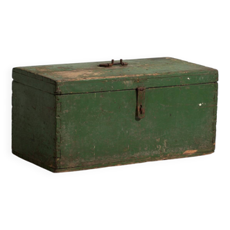 Coffre ancien petit en bois de couleur verte (vers 1910) #6