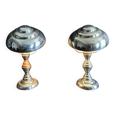 Paire de lampes champignon Art Déco ELAU métal nickelé orientables