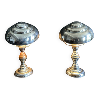 Pair of Art Deco ELAU mushroom lamps with adjustable nickel-plated metal.