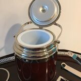 Service tray of silver metal, wood and fake tortoiseshells 1970