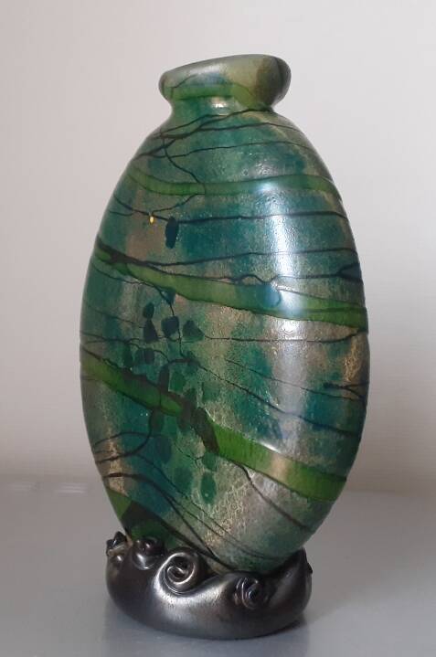 Signed glass paste vase