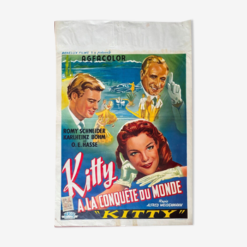 Affiche belge "Kitty ou une sacrée conference" Karlheinz Böhm, Romy Schneider 1956