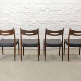 Teak and Black Leatherette Vintage Design Dining Chairs, 1960s