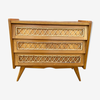 Wood and rattan chest of drawers