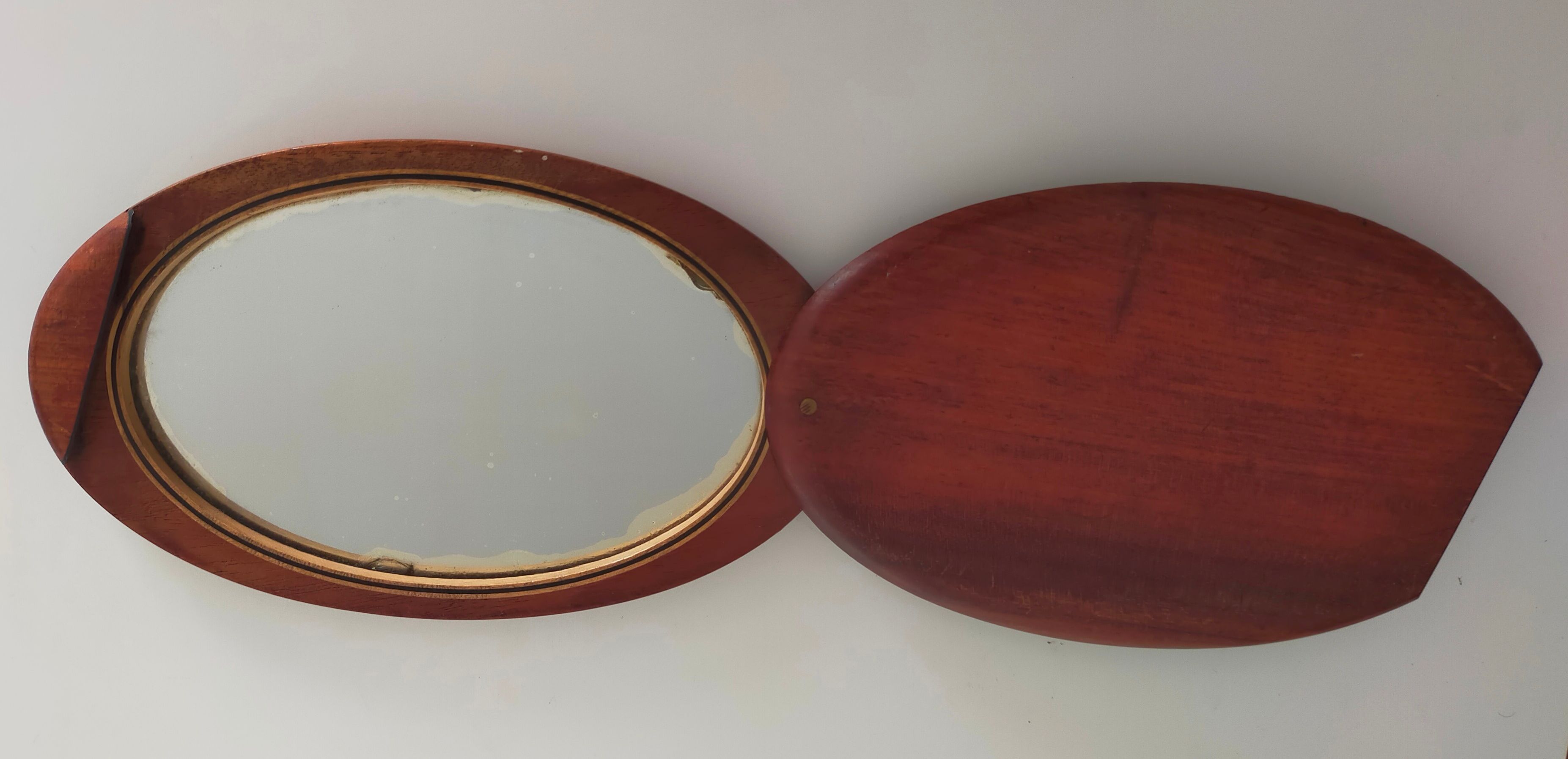 Vintage wooden travel mirror signed
