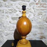 Vintage turned pine table lamp - Maison Verdière - 1970s/80s