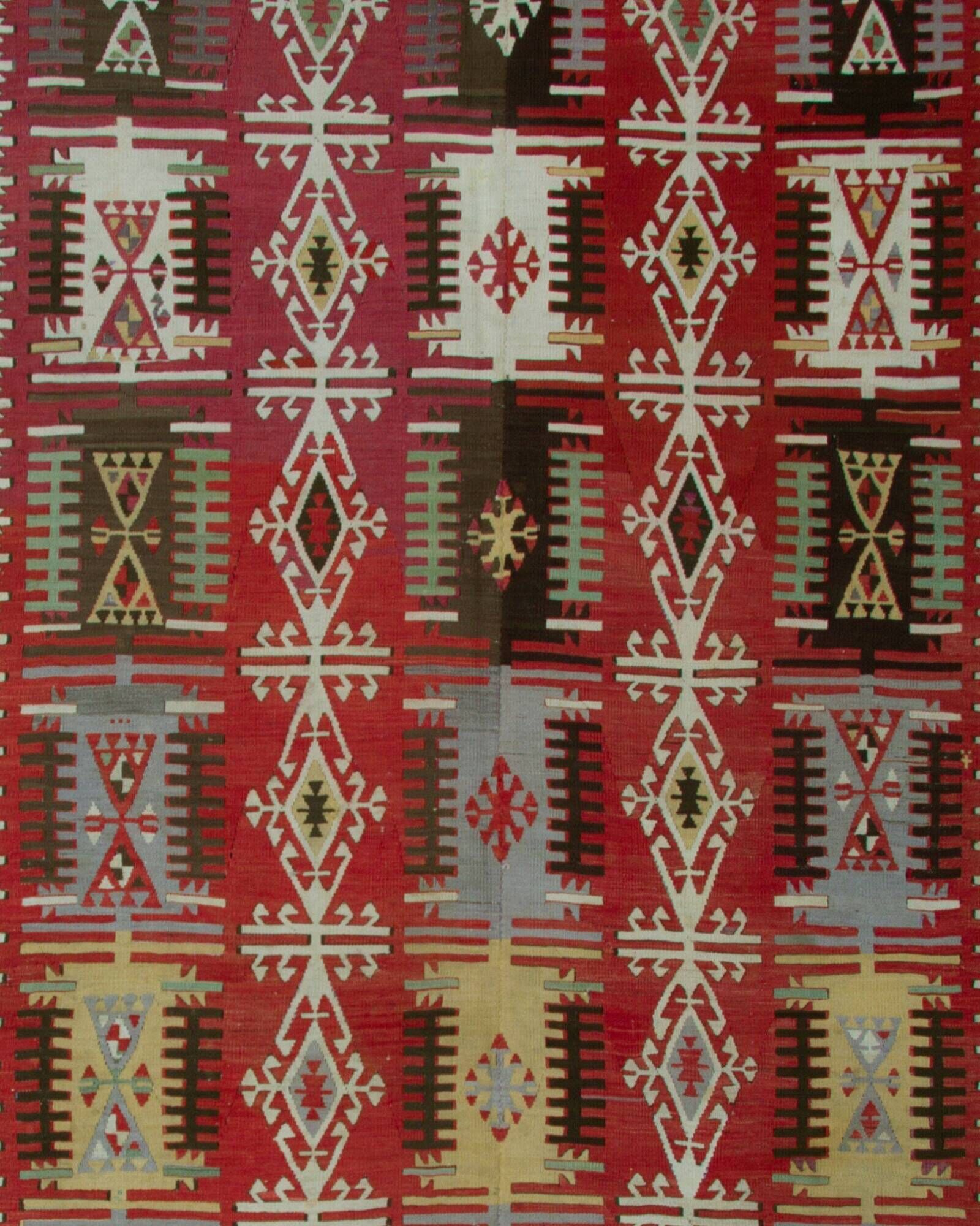 Turkish Kilim Runner 1890s, Handmade Wool Tribal Geometric Rug 390x163cm
