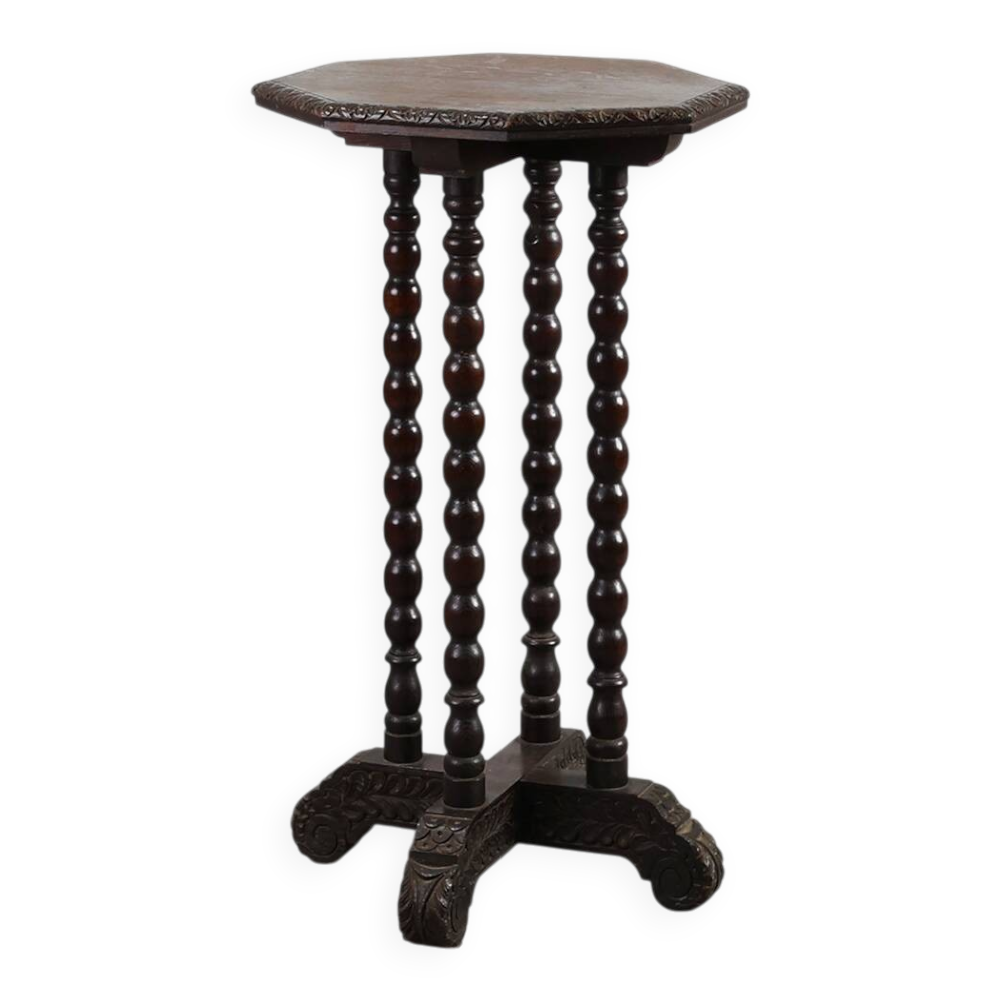French octagonal Rustic Baroque Oak Side Table, circa 1850