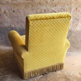 Mustard velvet fringed armchair