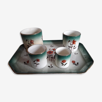 Plateau vintage en céramique de la faiencerie FIVES LILLE avec ses 4 pots