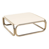 "Space Age" square coffee table in metal and white top 70's