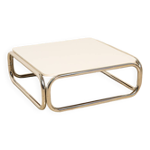 "Space Age" square coffee table in metal and white top 70's