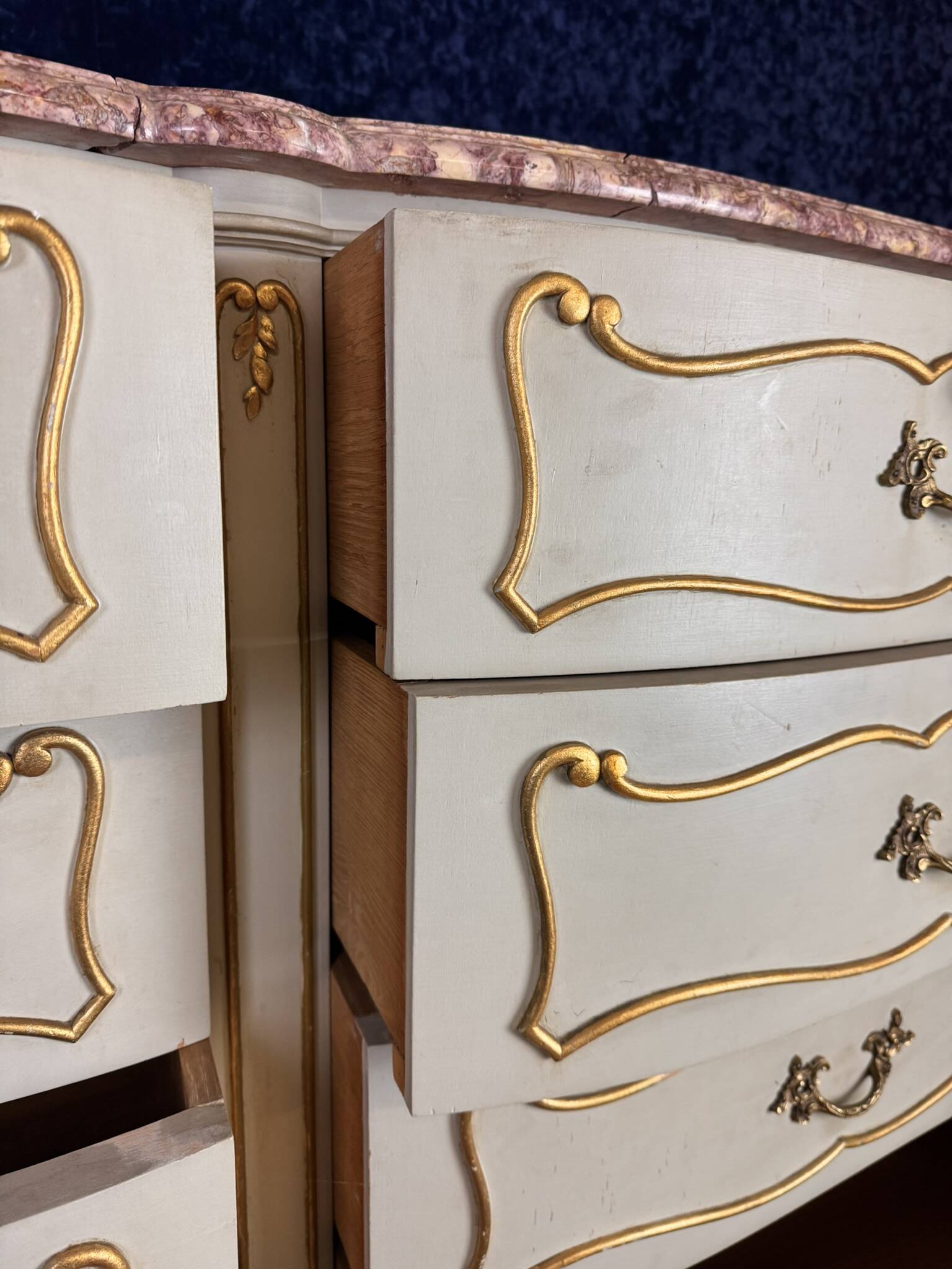 Louis XV style double row crossbow chest of drawers in lacquered and gilded wood circa 1900