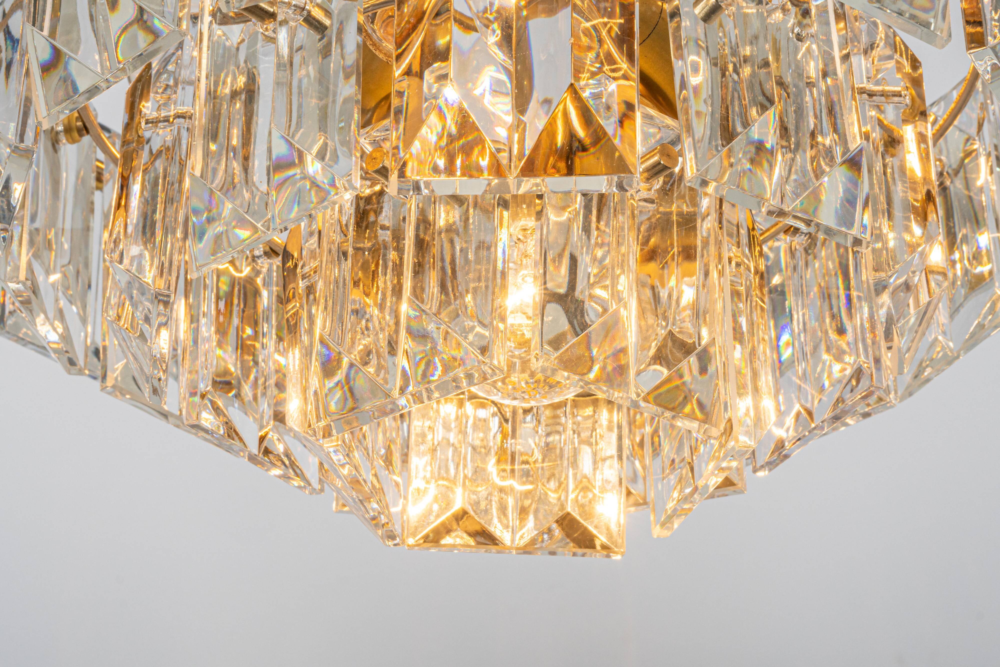lustre, laiton et verre de cristal par Kinkeldey, Allemagne, années 1970