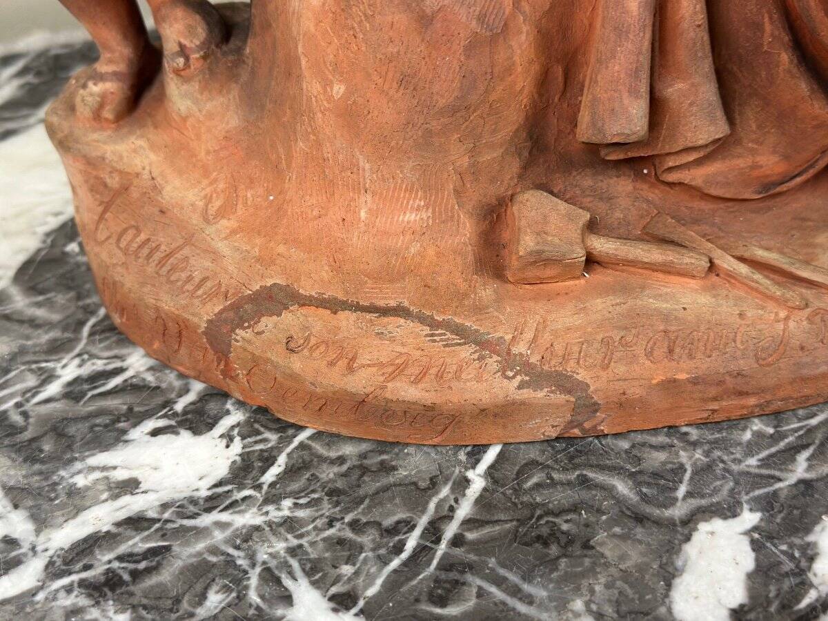 The sculpture, original terracotta signed and dedicated, Charles Van Oemberg.