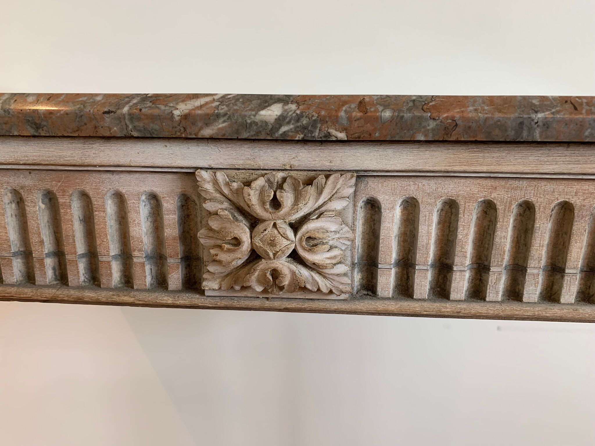 Beautiful Louis XVI style console in natural wood .marble top