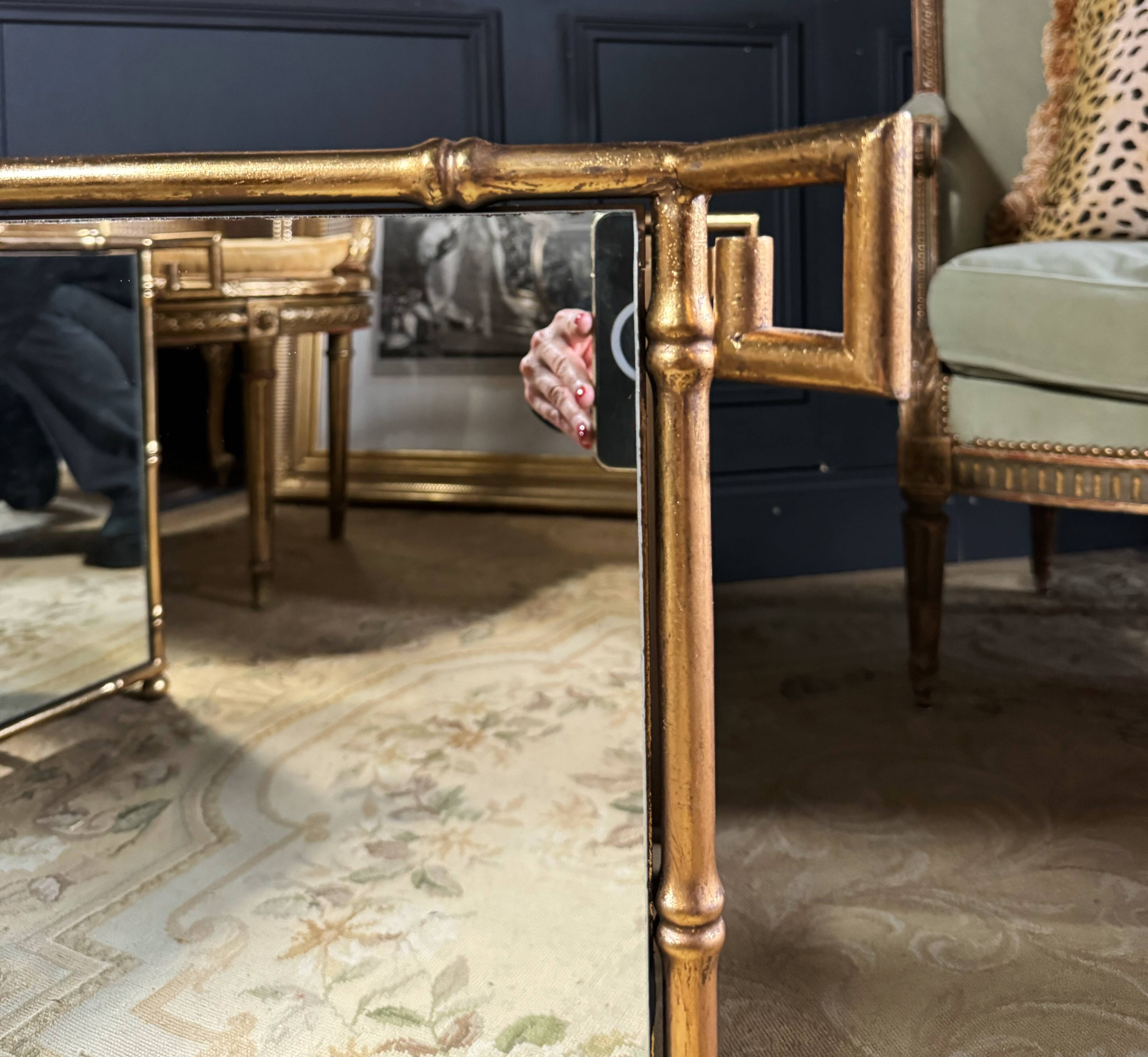 Pair of "bamboo" model planters in gold metal and glass from the 70s