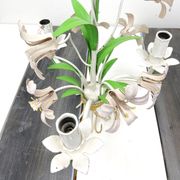 Chandelier bouquet of flowers in painted metal - flowers and foliage in volume - 3 ampoules