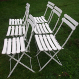 Series of 6 folding garden chairs in iron and old wooden slats