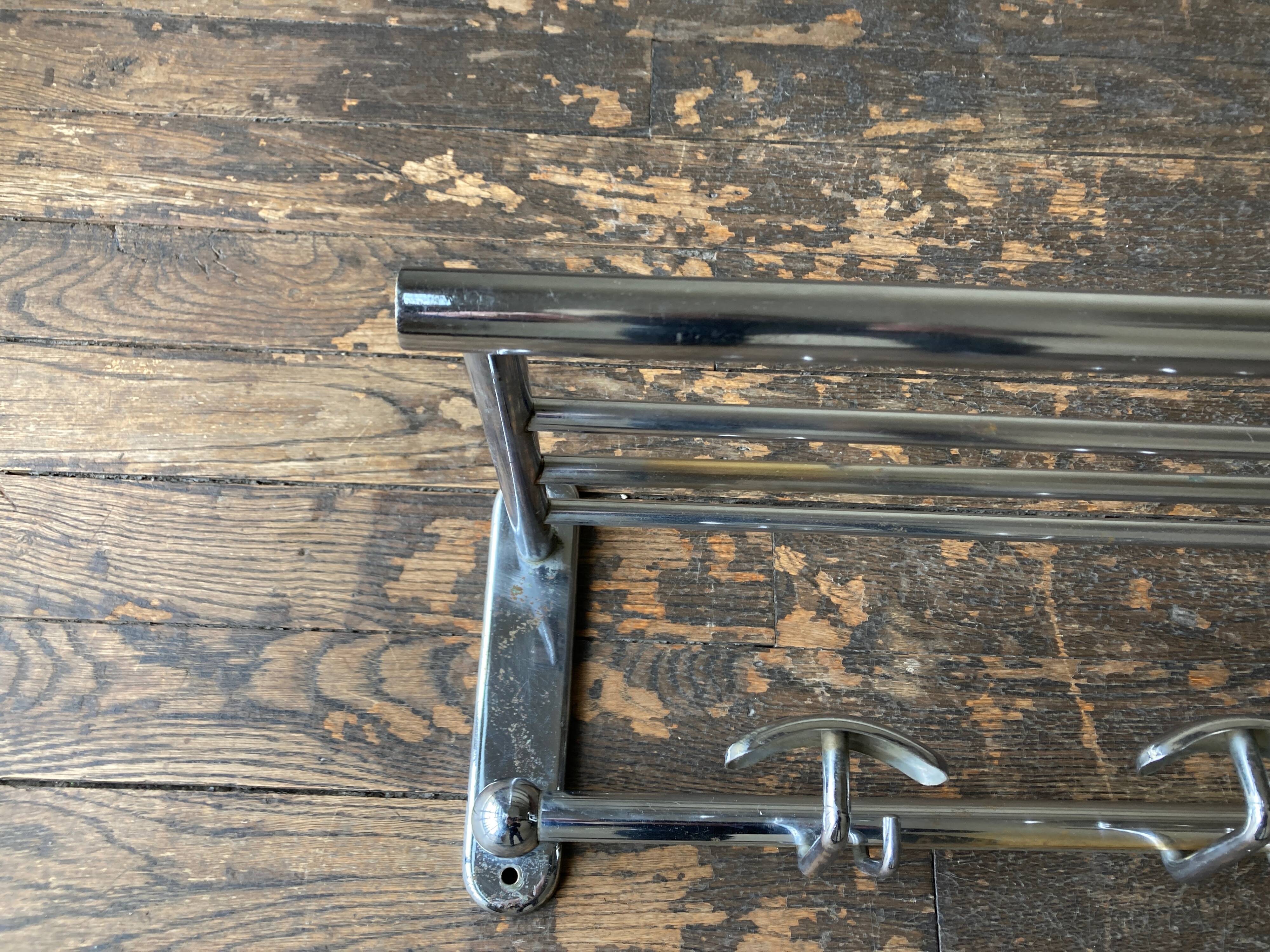 1950s chrome bathroom coat rack with shelf