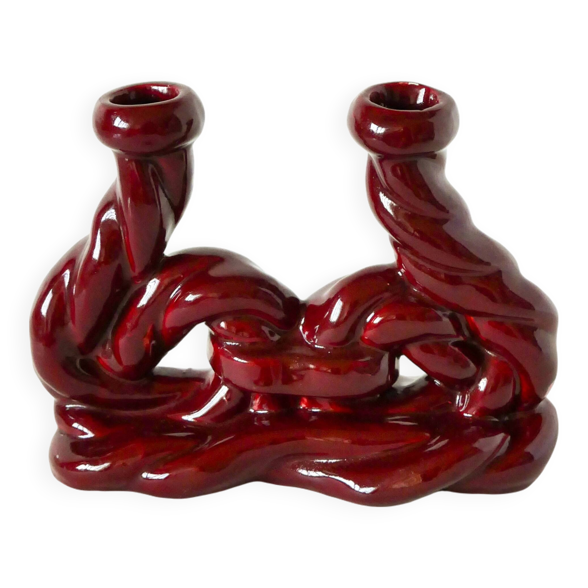 Large woven ceramic candle holder, Bordeaux, 1960