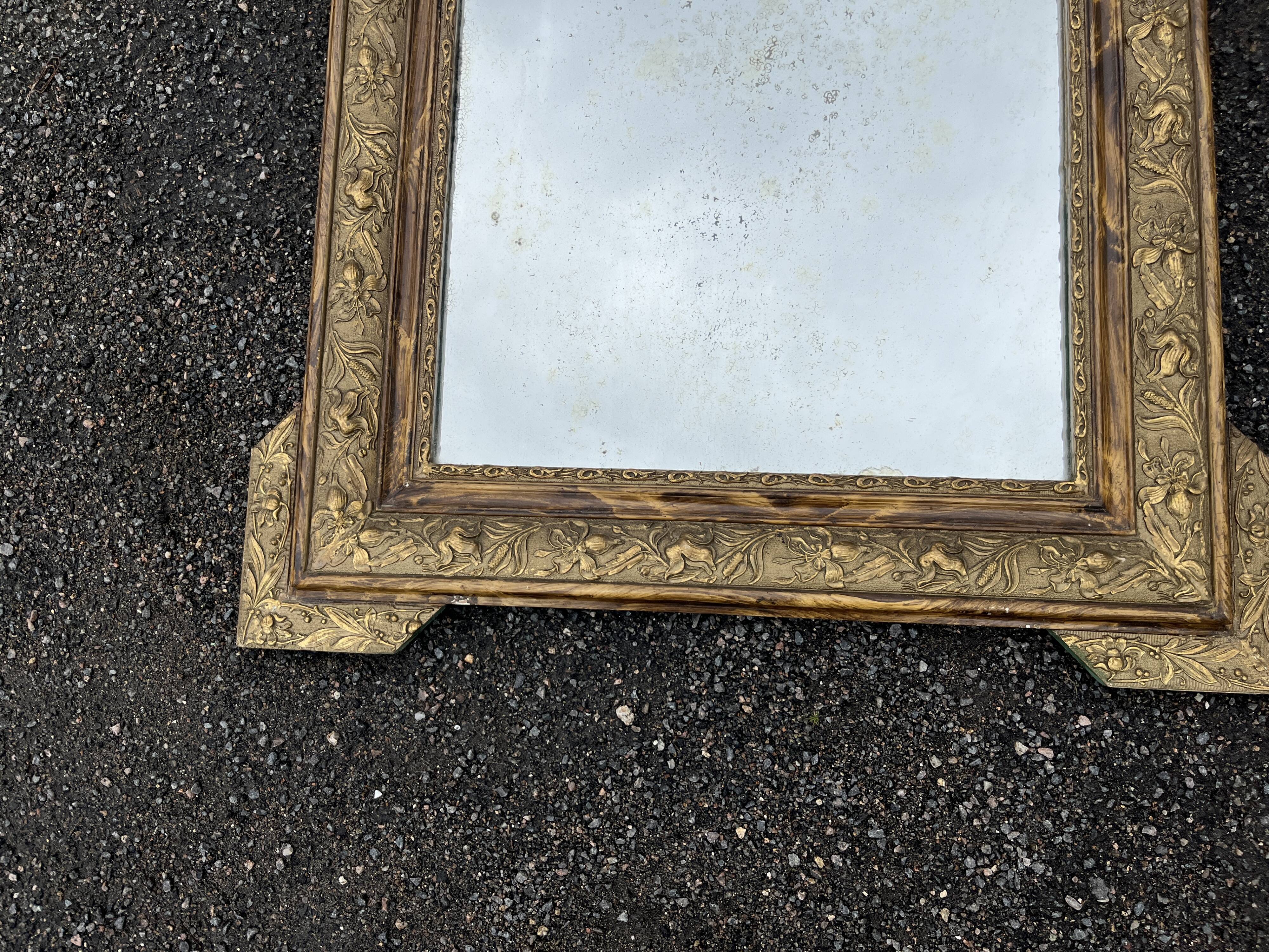 Antique mirror with gilded stucco, shell pediment, old glass, 95 cm