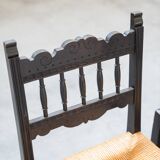 2 low bedroom chairs in hand-woven rice straw, 1950s/1960s