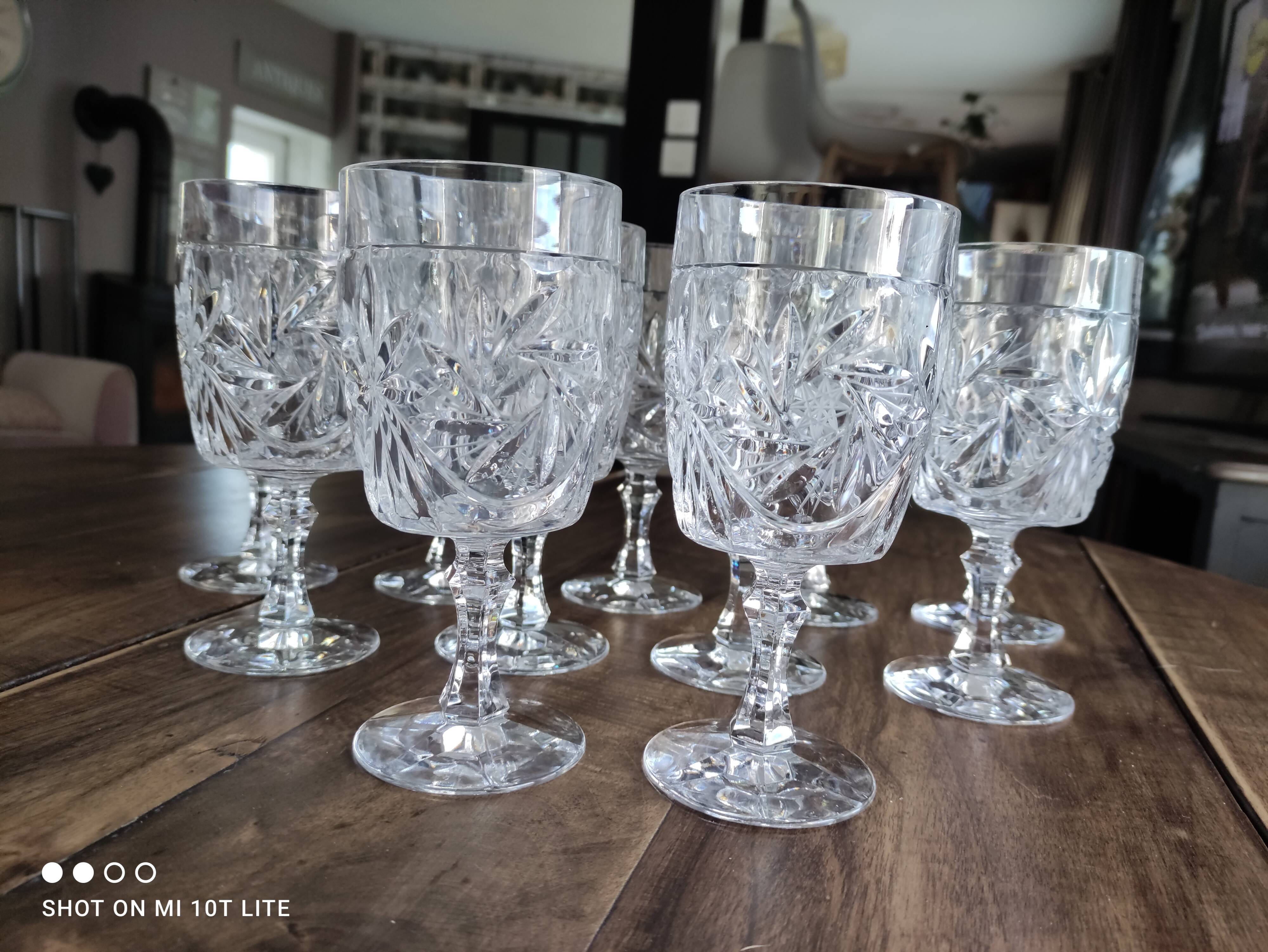 Set of 11 glasses in chiseled ancient rock crystal