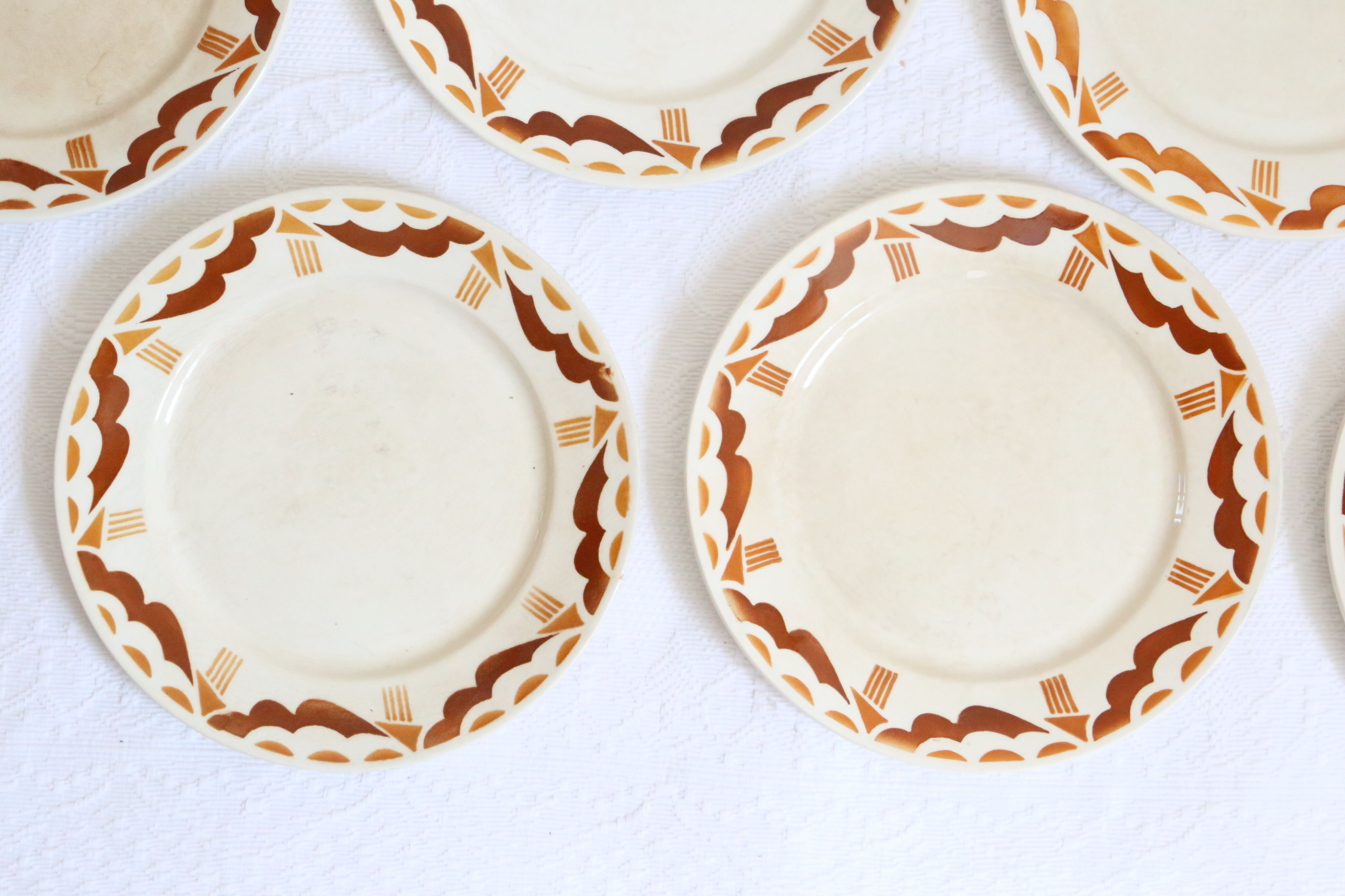 Set of 7 flat plates badonviller, nanteuil, vintage french, authentic, rare, countryside