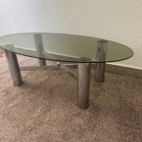 Chrome metal coffee table with smoked glass from the 70s