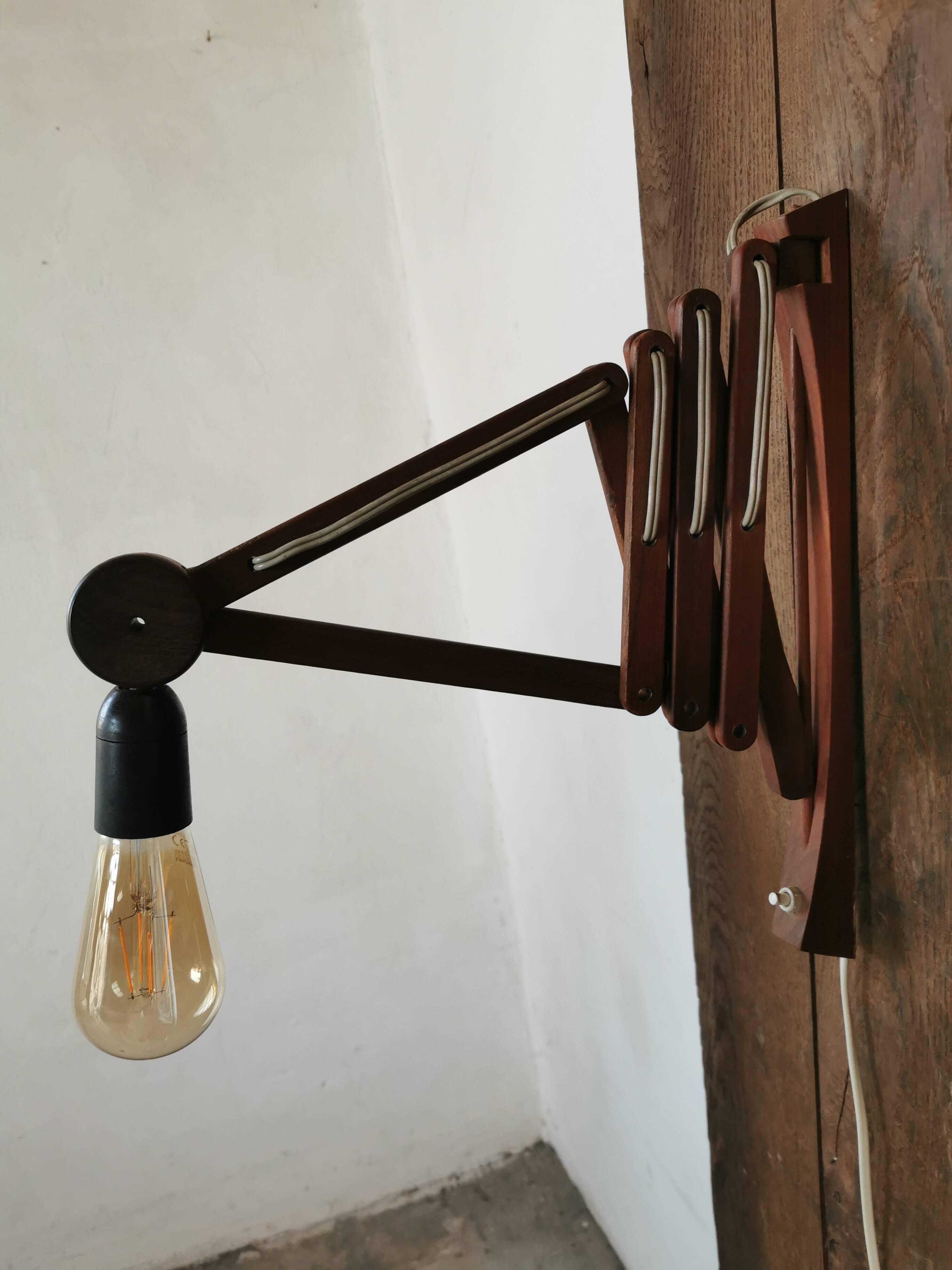 Danish teak scissor wall light circa 1960