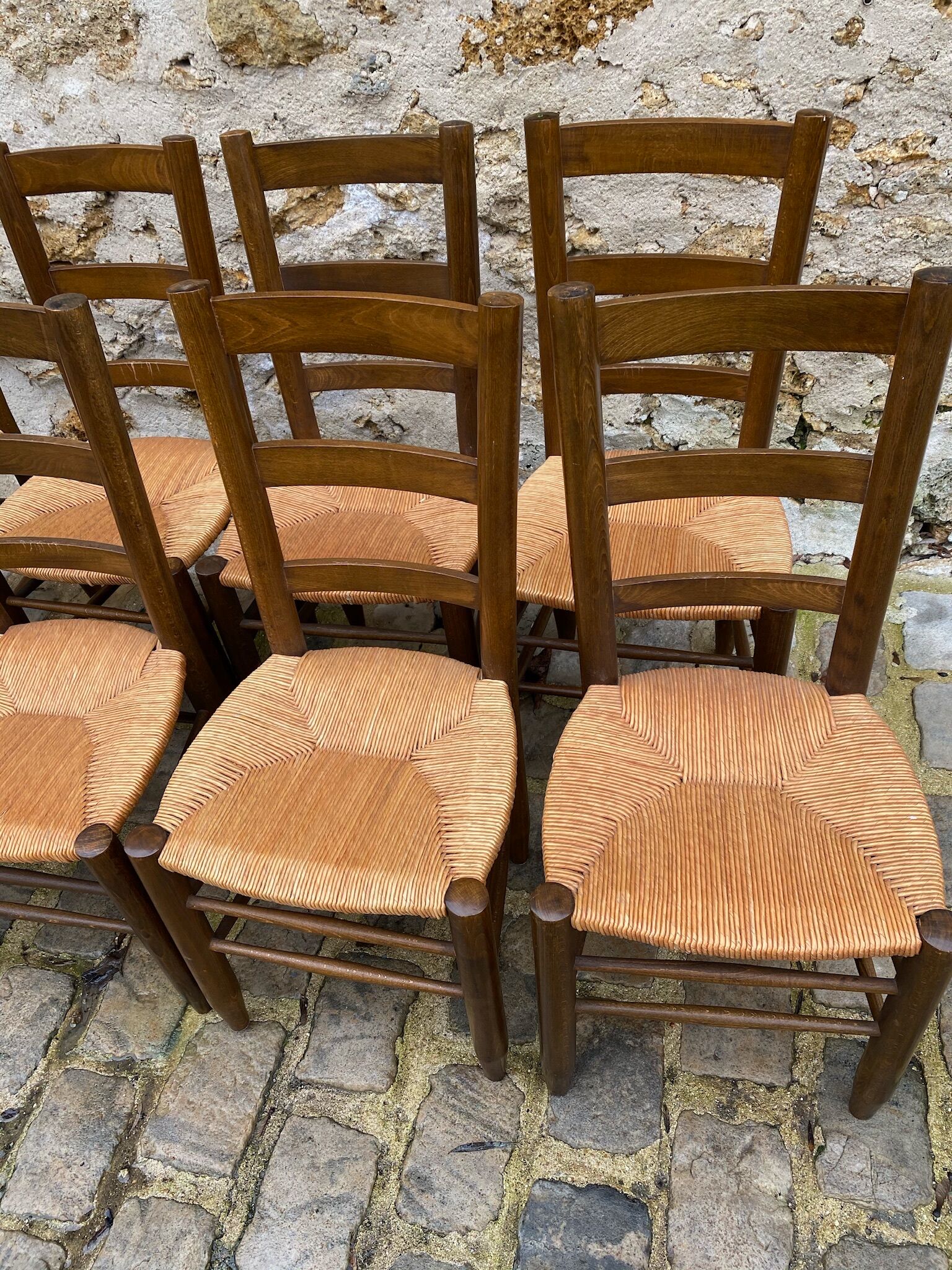 Series of eight mulched chairs