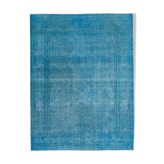 Handmade oriental overdyed 290 cm x 383 cm blue wool carpet
